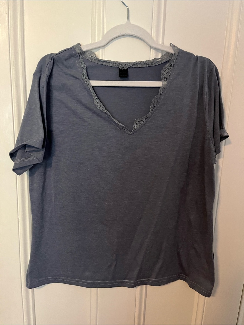 Muted Blue Lace Trim Blouse